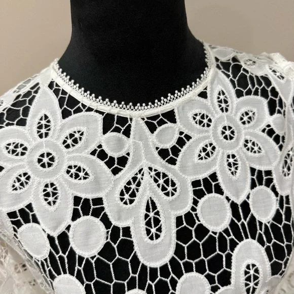 Johnny Was Lisetta Lace Mini Dress in White